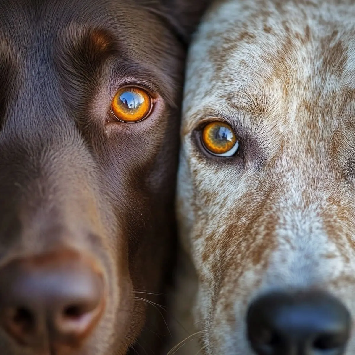 Nahaufnahme von zwei Hunden mit intensiven Augen
