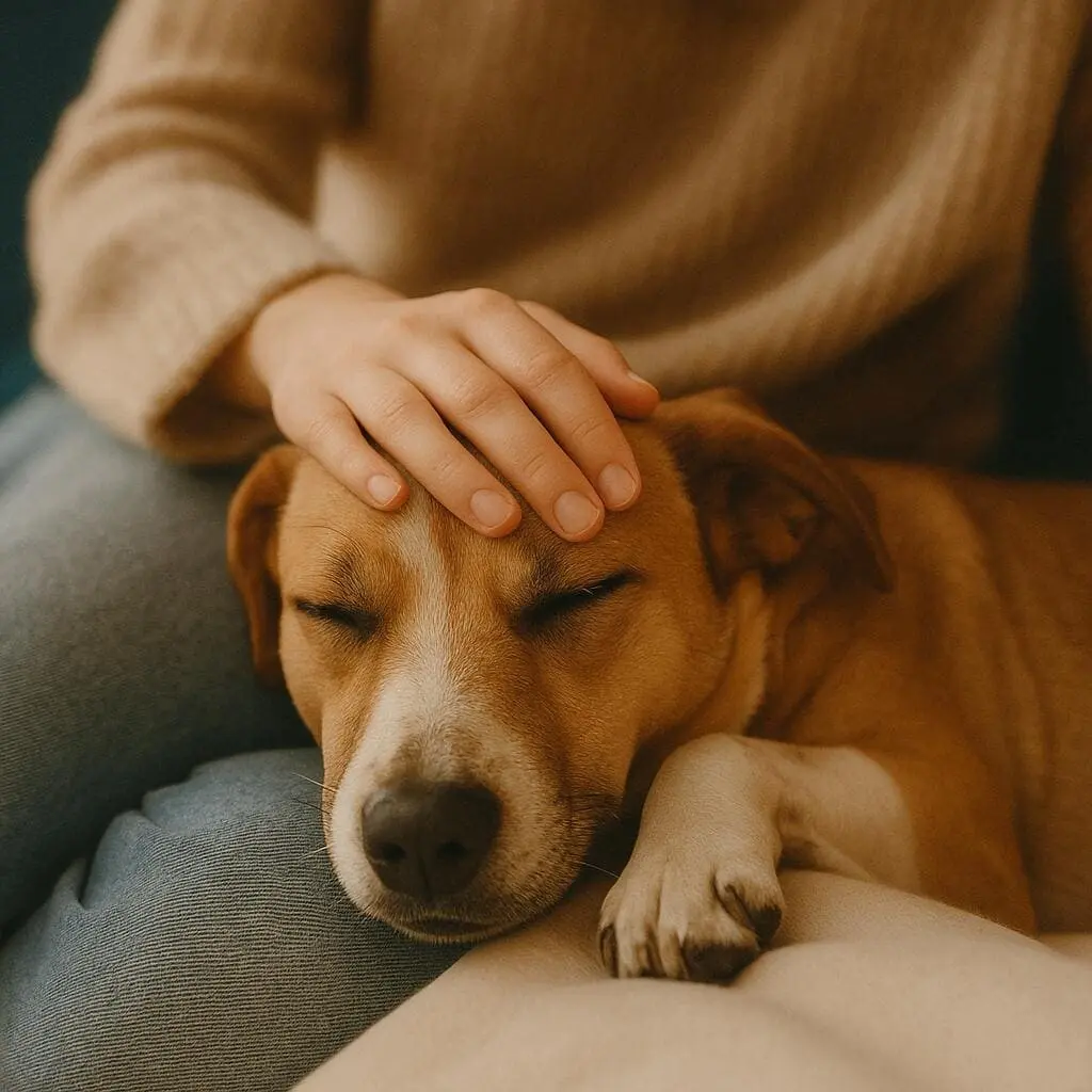 Person streichelt schlafenden Hund