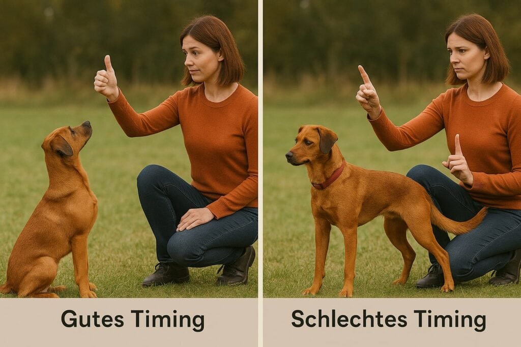 Hundetraining: Frau gibt verschiedene Handzeichen.