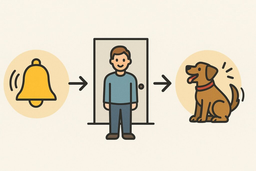 Klingel löst Reaktion beim Mann und Hund aus.