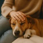 Person streichelt schlafenden Hund