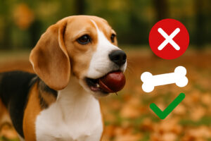 Hund mit Kastanie und Verbotssymbolen